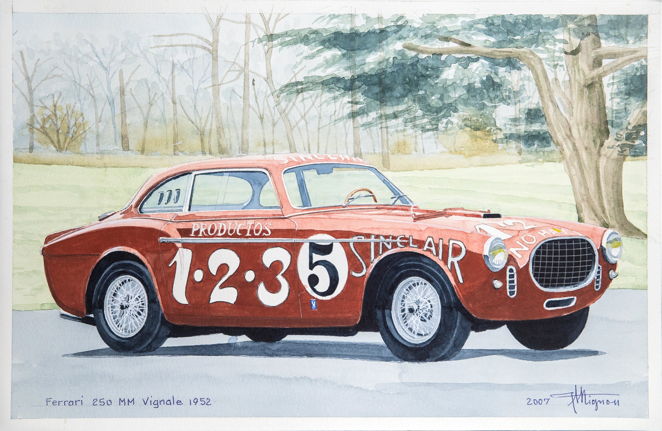 Aquarelle originale – Ferrari 250 MM Vignale – 1952