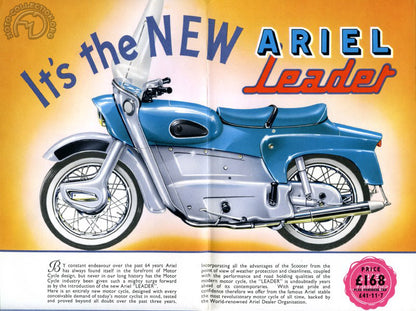 Ariel 250 cm3 1969, motocyclette vintage en couleur, vue de face avec détails du moteur et du guidon.
