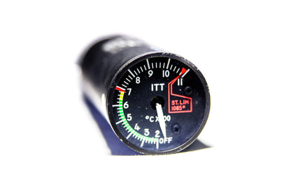 Instrument de mesure de température intermédiaire de turbine, période 1970, avec cadran et capteur métallique.