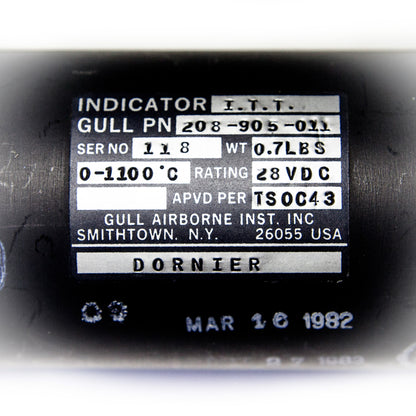 Instrument de mesure de température intermédiaire de turbine, période 1970, avec cadran et capteur, vintage et robuste.