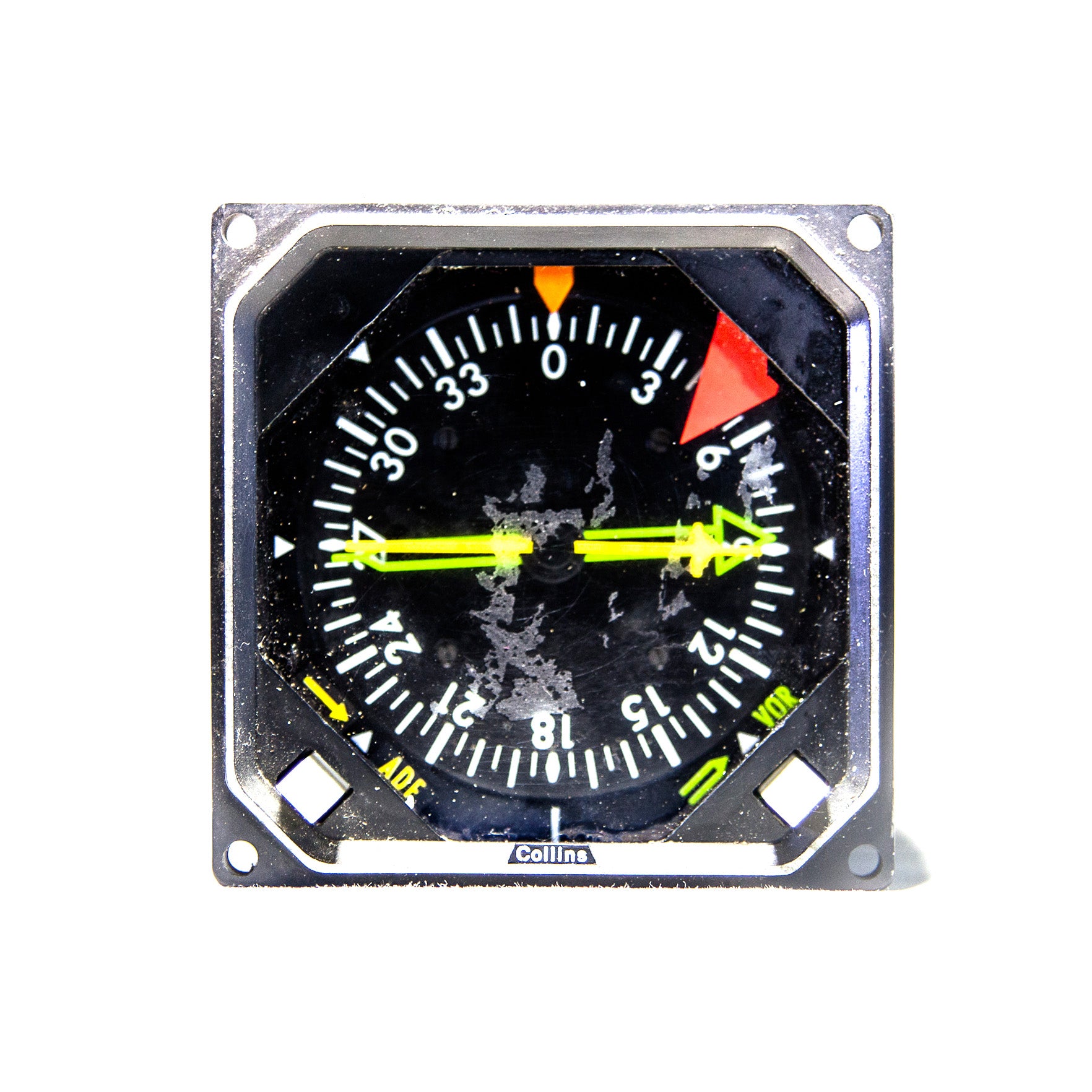 Instrument de radio navigation Collins Avionics pour avion, datant des années 1950, avec cadran et indicateurs de cap.